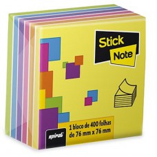 Bloco Autoadesivo 76x76 Neon 7 Cores C/400fls Stick Note Pt 1 Un